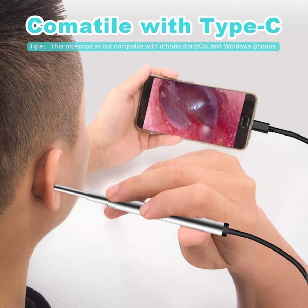 3.9mm Otoscope Inspection Camera 3 in 1 Ear Spoon Cleaning Tool 1.3MP Borescope Ear Endoscope Android Type C USB Phone