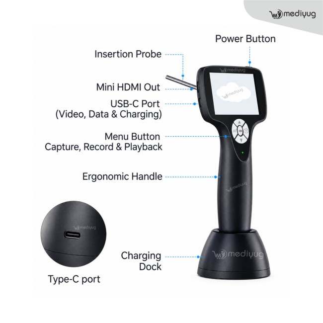 Mediyug HD Digital Video Otoscope With 3inch LCD Display | ENT Digital Video Otoscope | PC/Laptop & Android Compatible | MYG-OTO02